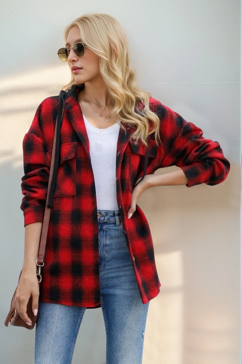 plaid drawstring hooded shacket - Bela Fils BoutiqueBela Fils Boutique